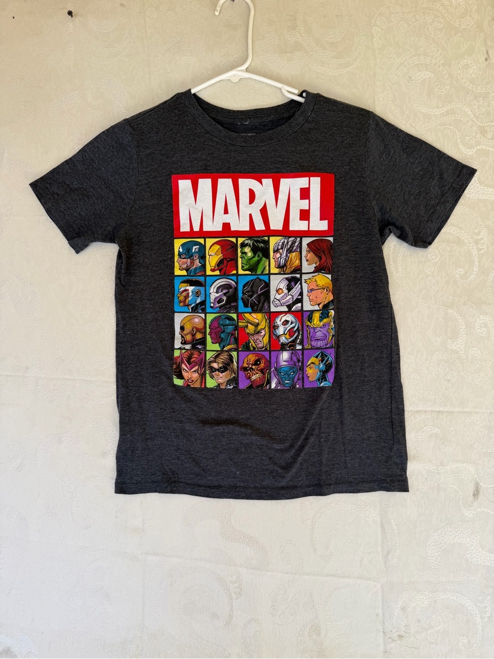 Marvel Kids' Graphic Tee - Charcoal with Multicolor Hero Grid
